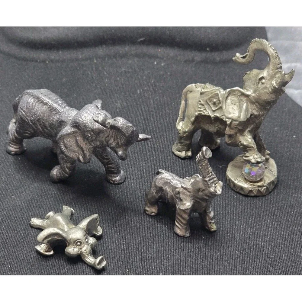 Lot Of 5 Miniature Elephant Figurines Pewter, Bronze .5-1.5